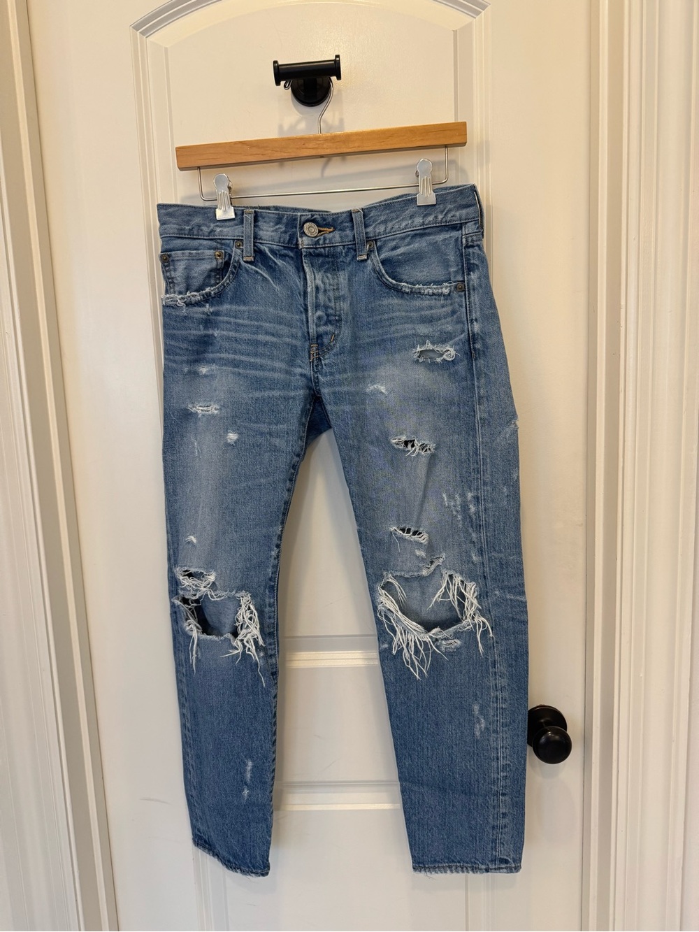 Moussy Light Blue Distressed Straight Leg Jeans